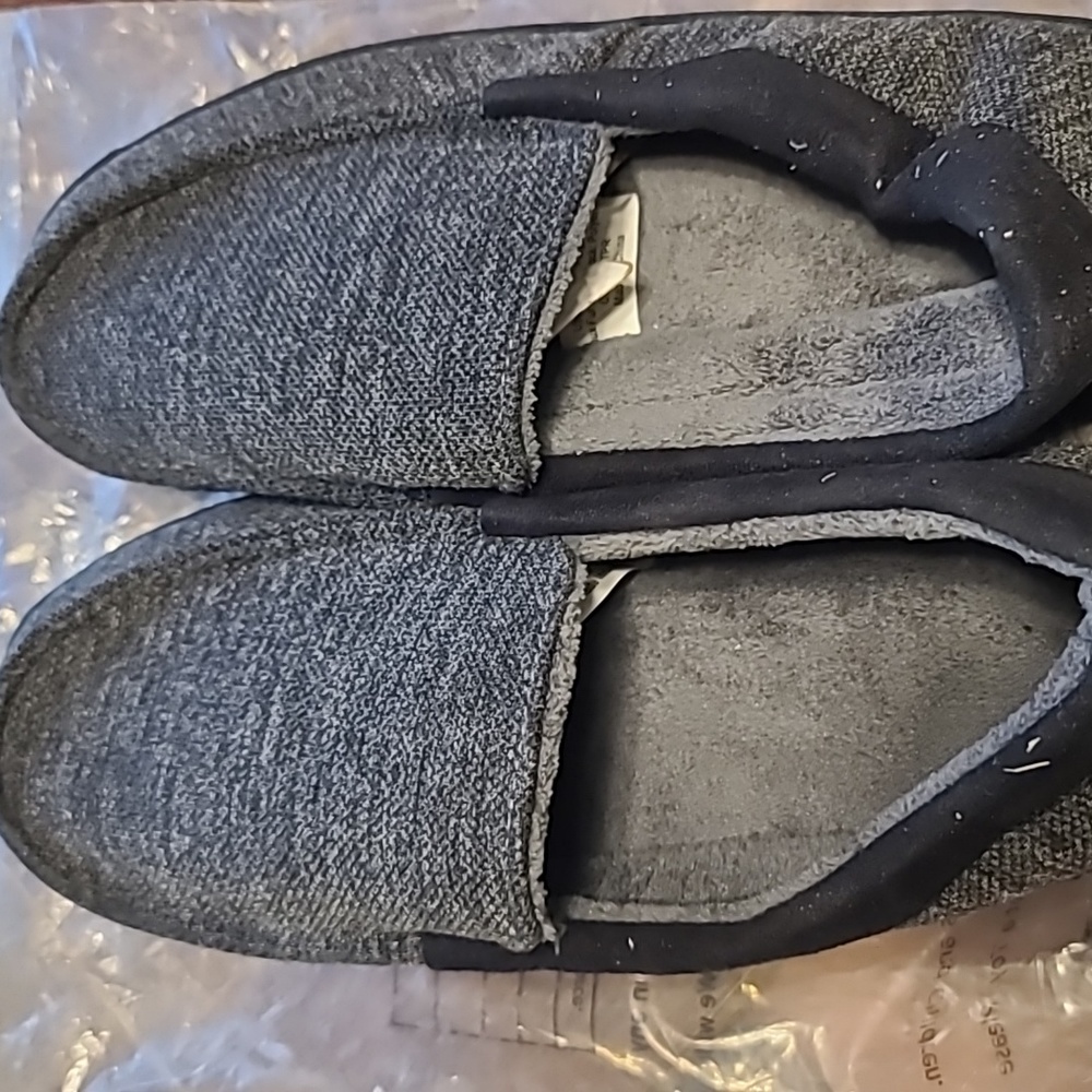 Men's slippers. Grey and black. Size 12.  New. Rubber sole